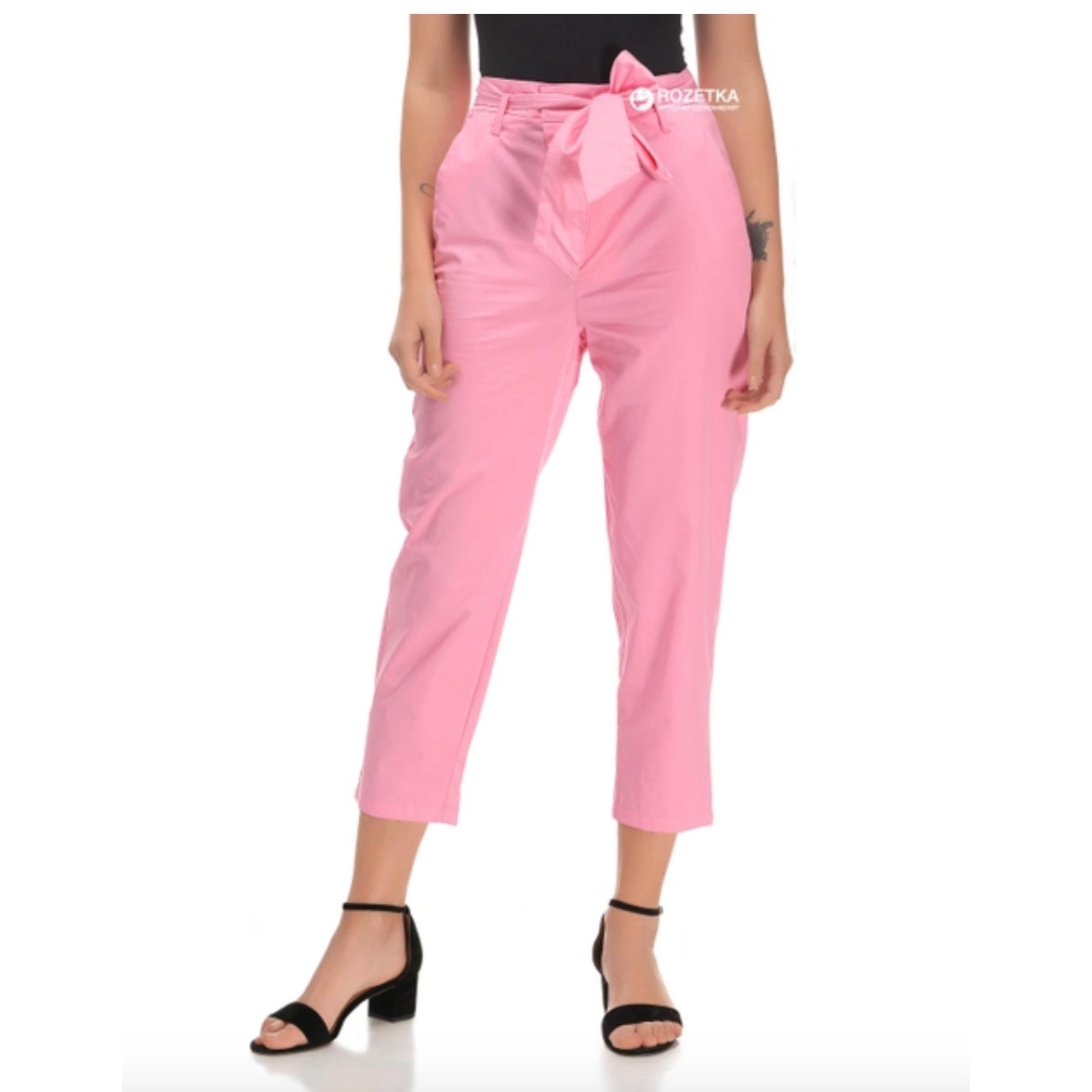 Zara Pink Belted High Waist Crop Trousers Pants 100% Cotton Ankle 7385/254 Xs